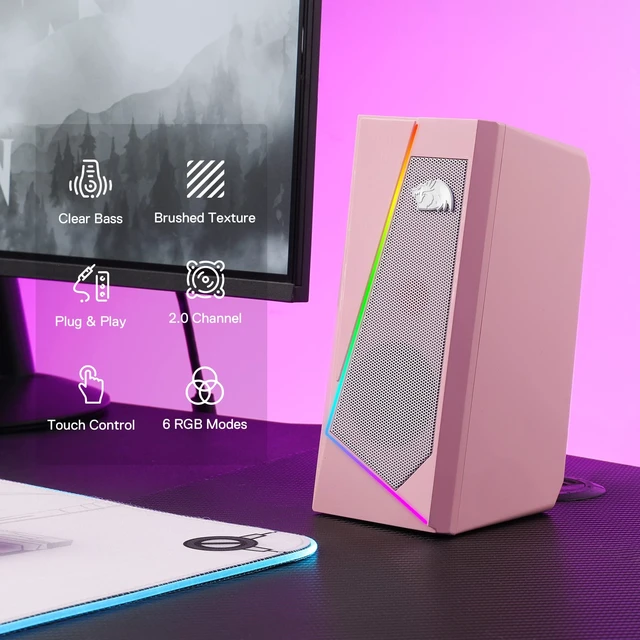 Alt view image 2 of 7 - Redragon GS520 Wired 2.0 Channel Stereo Sound Desktop RGB Computer Speakers | Enhanced Auido Quality, Plug & Play USB Powered PC Gaming Speaker, 6 Colorful Backlight Modes, Easy-Access Volume Control
