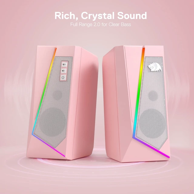 Alt view image 3 of 7 - Redragon GS520 Wired 2.0 Channel Stereo Sound Desktop RGB Computer Speakers | Enhanced Auido Quality, Plug & Play USB Powered PC Gaming Speaker, 6 Colorful Backlight Modes, Easy-Access Volume Control