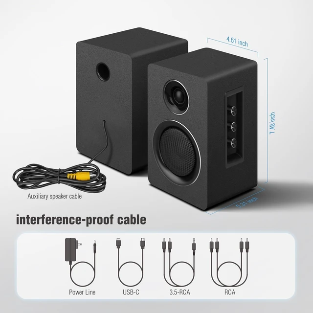 Alt view image 7 of 7 - Computer Speakers, Bluetooth 5.3, USB-C, AUX/RCA, 3-Inch Woofer, Black