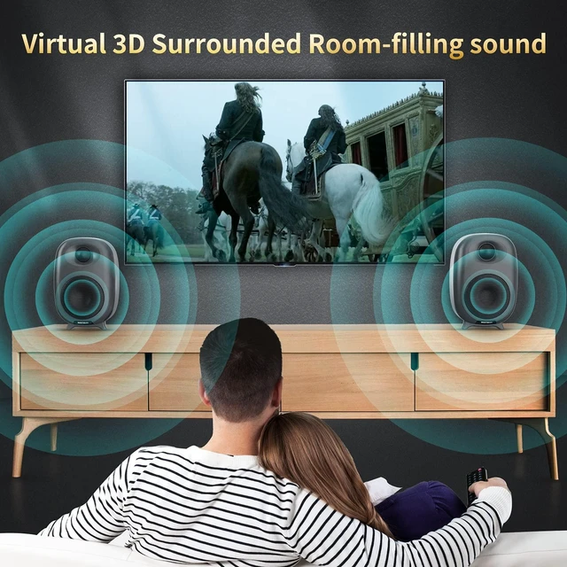 Alt view image 4 of 7 - BESTISAN Boookshelf Speaker, 50 Watt Powered Bookshelf Speaker with Bluetooth 5.0 and Wired Optical RCA Input Port, Bass and Treble Adjustable, Deep Bass, 3 Audio Mode Design (Black)