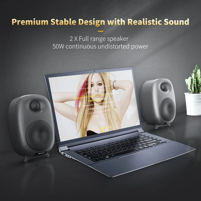 Alt view image 6 of 7 - BESTISAN Boookshelf Speaker, 50 Watt Powered Bookshelf Speaker with Bluetooth 5.0 and Wired Optical RCA Input Port, Bass and Treble Adjustable, Deep Bass, 3 Audio Mode Design (Black)