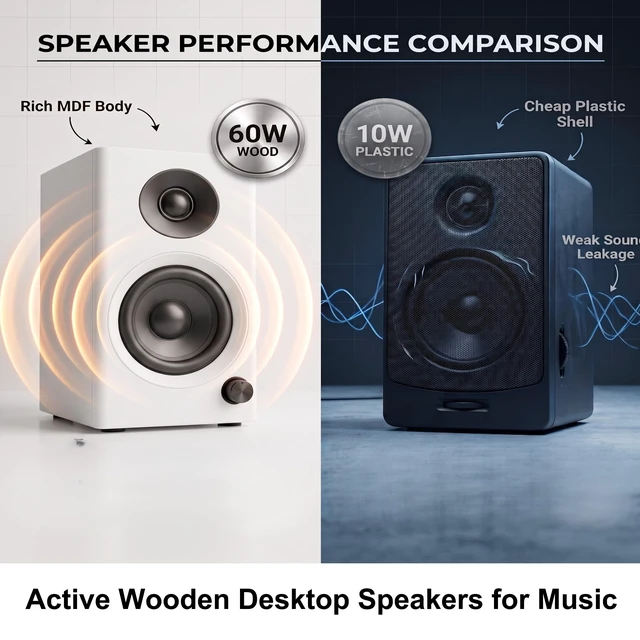 Alt view image 3 of 7 - NSY Audio Powered Computer Speakers for Desktop PC and Music, White Pair | Active 60W Wood Finish Stereo Audio, w/ Bass, Bluetooth 5.3, USB-C/RCA/AUX, for Desktop PC, Monitor, Laptop, Record Player