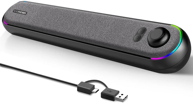 Main image of ICOREBEI Computer Speakers USB Powered SoundBar for Home Office, Desktop PC Speaker, USB-C, Bluetooth 5.3 PC Speakers with Hi-Fi Stereo Sound, 3 RGB Modes for Mac, Laptop & Monitor
