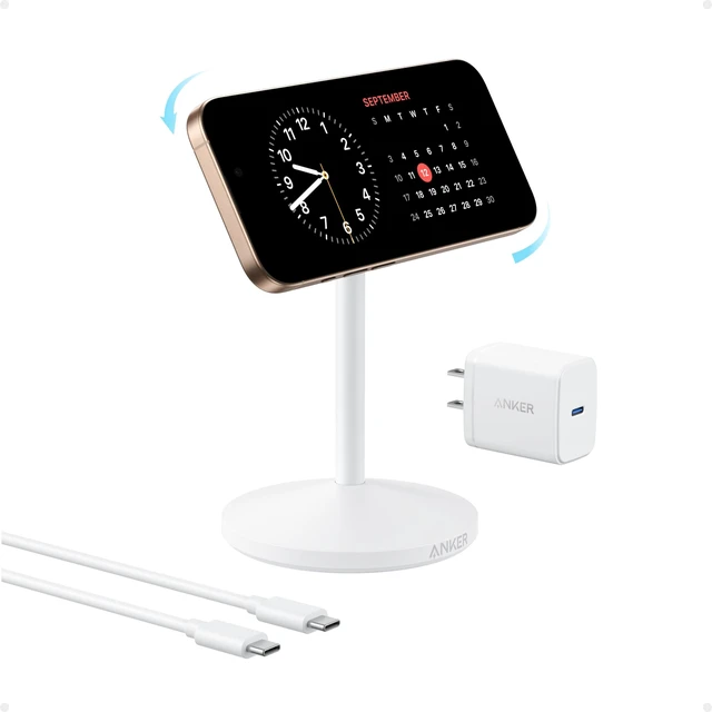 Main image of Anker MagSafe Charger, MagGo Qi2 15W 360-Degree Wireless Charger Stand | Qi2-Certified Magnetic Mount with Full Rotation, Magnetic Stand for iPhone 17 / 16 / 15 / 14 Series