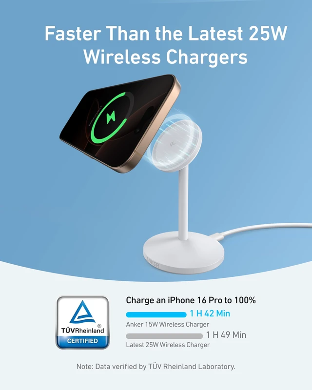 Alt view image 2 of 6 - Anker MagSafe Charger, MagGo Qi2 15W 360-Degree Wireless Charger Stand | Qi2-Certified Magnetic Mount with Full Rotation, Magnetic Stand for iPhone 17 / 16 / 15 / 14 Series