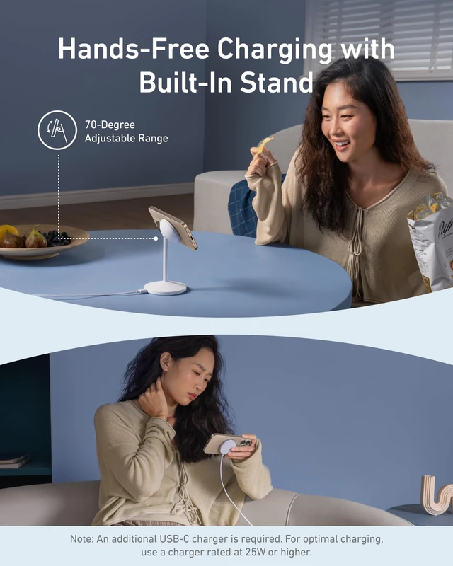 Alt view image 4 of 6 - Anker MagSafe Charger, MagGo Qi2 15W 360-Degree Wireless Charger Stand | Qi2-Certified Magnetic Mount with Full Rotation, Magnetic Stand for iPhone 17 / 16 / 15 / 14 Series