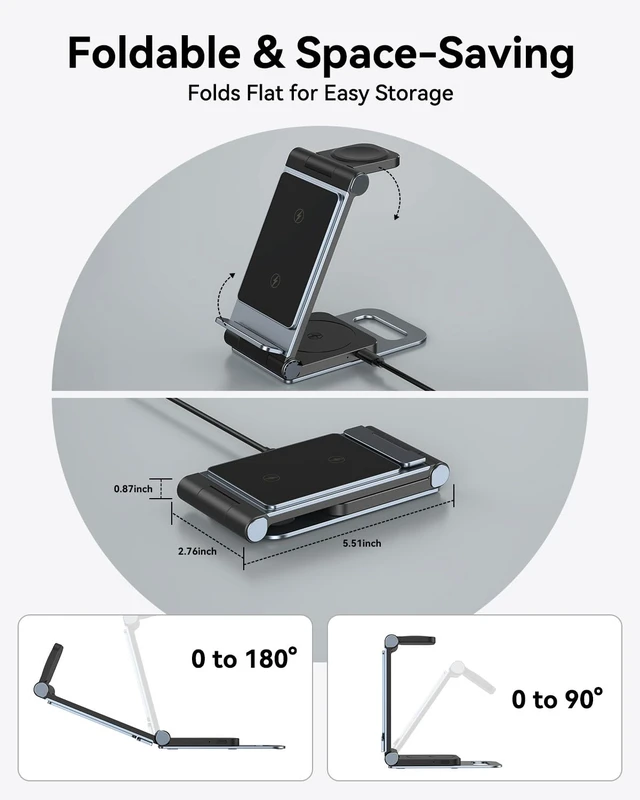 Alt view image 5 of 7 - Wireless Charger for Samsung 3 in 1 Wireless Charging Station Stand | Foldable for Galaxy S26 S25 Ultra Plus FE S24 S23 S22 S21 S20 Z Flip/Z Fold/Note, Galaxy Watch 8/7/6/5/4/3, Galaxy Buds