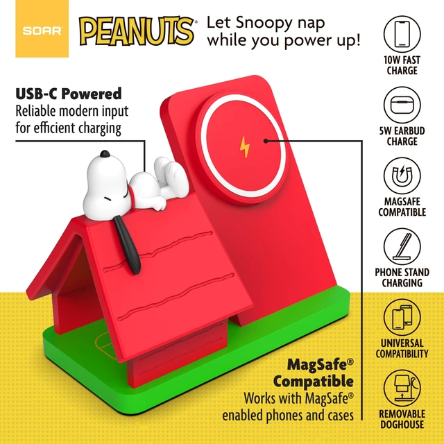 Alt view image 5 of 7 - Peanuts Snoopy Wireless Charging Station- Red Dog House