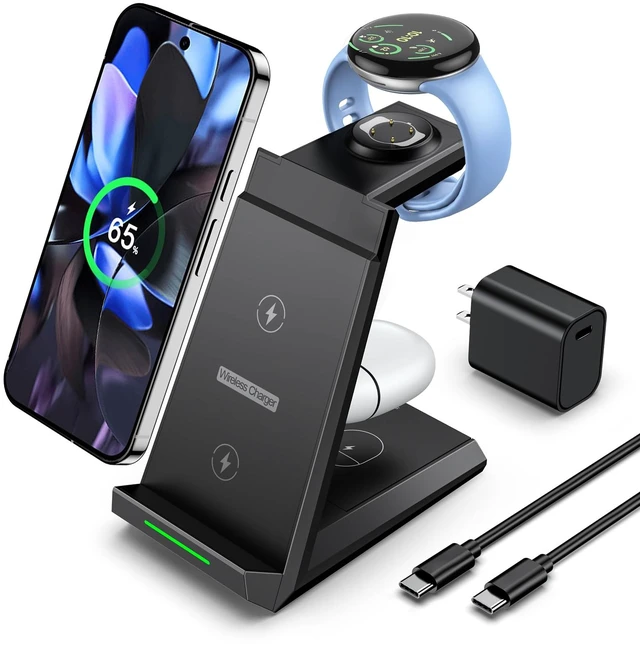 Main image of NANAMI 3 in 1 Wireless Charging Station Charger Dock for Google Devices | Fast Charger Stand Dock for Pixel 9/9 Pro XL/Fold, Buds Pro 2/Pro, Watch 3/2, Fitbit Versa 4/Sense 2(Not for Pixel Watch 1/4)