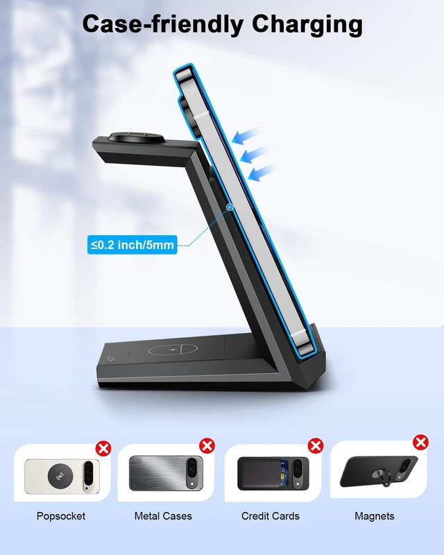 Alt view image 6 of 7 - NANAMI 3 in 1 Wireless Charging Station Charger Dock for Google Devices | Fast Charger Stand Dock for Pixel 9/9 Pro XL/Fold, Buds Pro 2/Pro, Watch 3/2, Fitbit Versa 4/Sense 2(Not for Pixel Watch 1/4)
