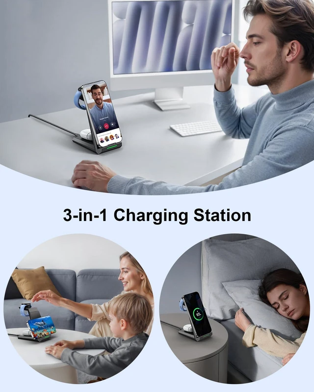 Alt view image 7 of 7 - NANAMI 3 in 1 Wireless Charging Station Charger Dock for Google Devices | Fast Charger Stand Dock for Pixel 9/9 Pro XL/Fold, Buds Pro 2/Pro, Watch 3/2, Fitbit Versa 4/Sense 2(Not for Pixel Watch 1/4)