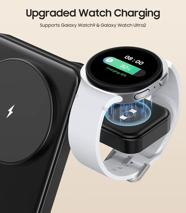 Alt view image 3 of 7 - Meifigno 3 in 1 Magnetic Foldable Wireless Charger for Galaxy Watch9/Ultra2 | 15W Wireless Charging for S26 Ultra/Z Fold8/Z Flip8, Charging Station Design for MagSafe