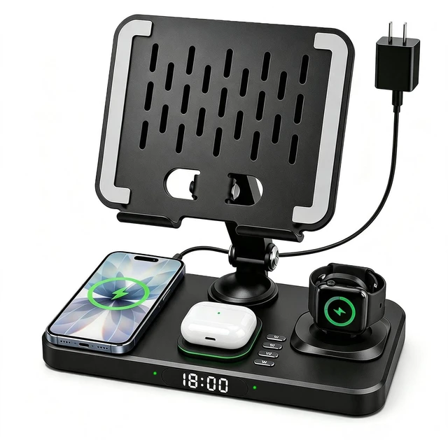 Main image of Wireless Charging Station for Apple Devices, Only for Apple Watch Charging | 180° LeftRight Rotation,HeightAdjustable for Neck Comfort, Metal Rotating Joint&Upper Bracket