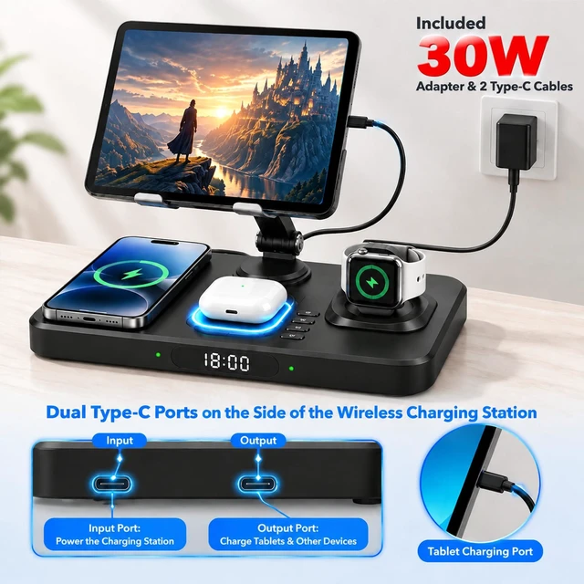Alt view image 3 of 7 - Wireless Charging Station for Apple Devices, Only for Apple Watch Charging | 180° LeftRight Rotation,HeightAdjustable for Neck Comfort, Metal Rotating Joint&Upper Bracket