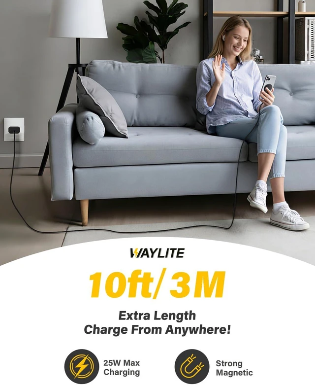 Alt view image 4 of 7 - 25W Magnetic Wireless Charger, 10FT Fast Charging Pad Wireless Charge for iPhone 17 16 /AirPods3/2/Pro/for Galaxy S26 Ultra/Pixel 10 Series, Portable Charger for Desk& Travel(2Pack,Black)