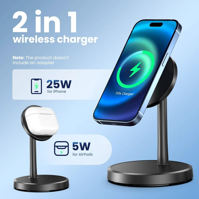 Alt view image 4 of 7 - Magnetic Wireless Charger, 2-Pack 25W Fast Mag-Safe Stand for iPhone 17-16 | Fast Magnetic Wireless Charging Station for iPhone 17/17 Air/17 Pro/17 Pro Max, 16 Pro Max Series and AirPods