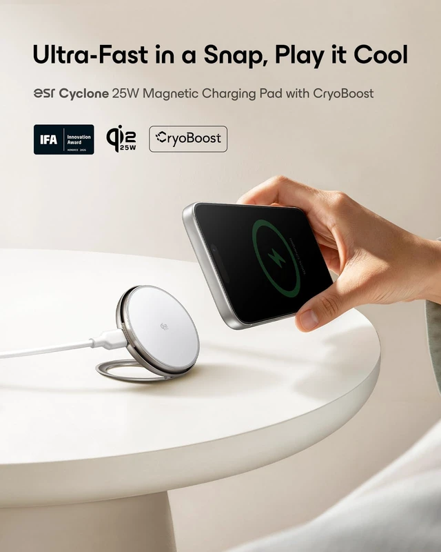 Alt view image 2 of 7 - ESR for MagSafe Charger, Qi2.2 25W Cyclone Charging Pad for Fast Charging | Wireless Charger, 0150° Adjustable Stand, 5.9 ft Cable, Magnetic Charging Pad for iPhone 1812 Series, Samsung S25/S26