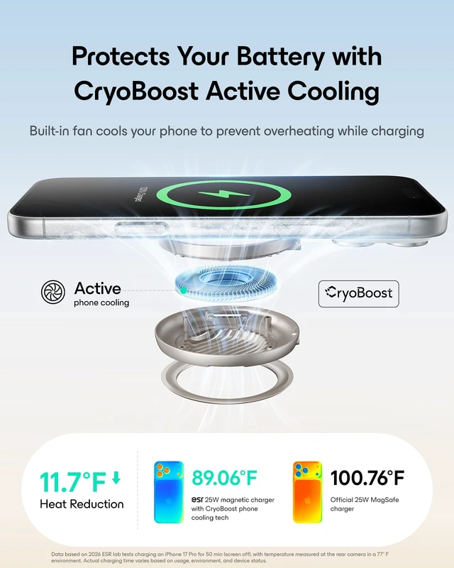 Alt view image 4 of 7 - ESR for MagSafe Charger, Qi2.2 25W Cyclone Charging Pad for Fast Charging | Wireless Charger, 0150° Adjustable Stand, 5.9 ft Cable, Magnetic Charging Pad for iPhone 1812 Series, Samsung S25/S26