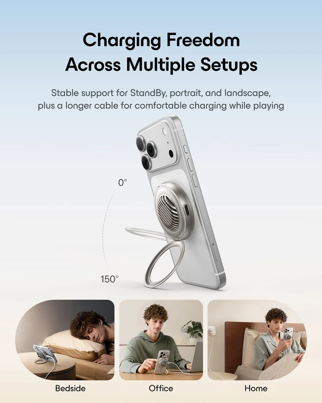 Alt view image 5 of 7 - ESR for MagSafe Charger, Qi2.2 25W Cyclone Charging Pad for Fast Charging | Wireless Charger, 0150° Adjustable Stand, 5.9 ft Cable, Magnetic Charging Pad for iPhone 1812 Series, Samsung S25/S26