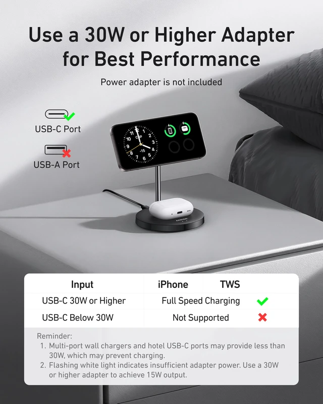 Alt view image 3 of 6 - Anker MagGo 2-in-1 MagSafe Compatible Qi2 15W Wireless Charging Stand | Qi2 Certified, Fast Charging, Wireless Charger for iPhone 17, AirPods Pro, and More (Black, Adapter Not Included)