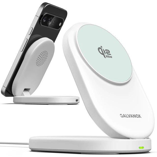 Alt view image 4 of 7 - Galvanox Qi2.2 25W Magnetic Wireless Charger Stand for Pixel Phones | Compatibe with Pixelsnap, Includes PPS/PD USB-C Wall Adapter, Foldable Design, for Pixel 11 Pro XL, 10, 10 Pro, White