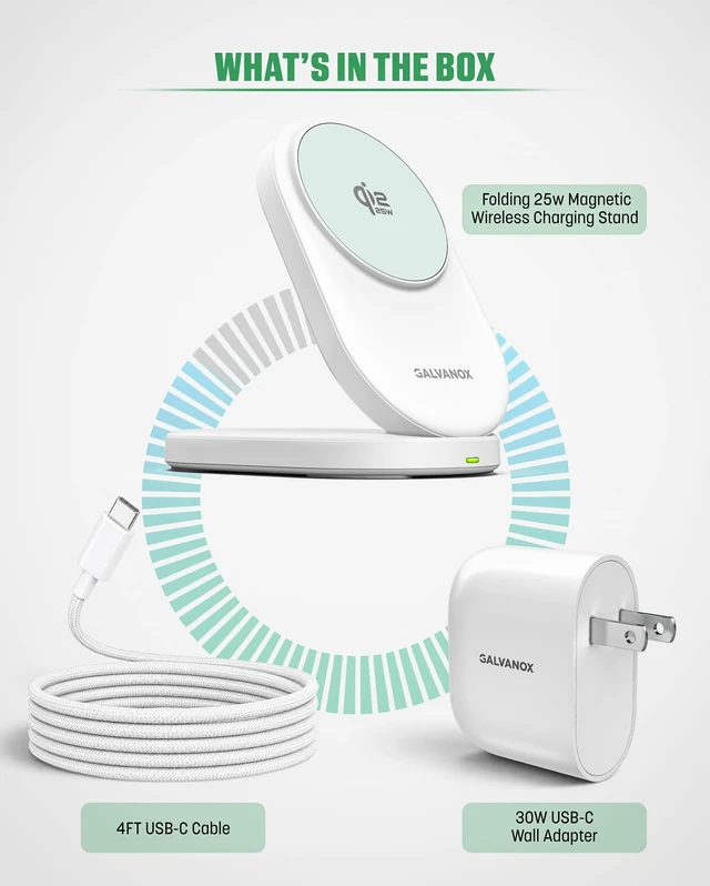 Alt view image 6 of 7 - Galvanox Qi2.2 25W Magnetic Wireless Charger Stand for Pixel Phones | Compatibe with Pixelsnap, Includes PPS/PD USB-C Wall Adapter, Foldable Design, for Pixel 11 Pro XL, 10, 10 Pro, White