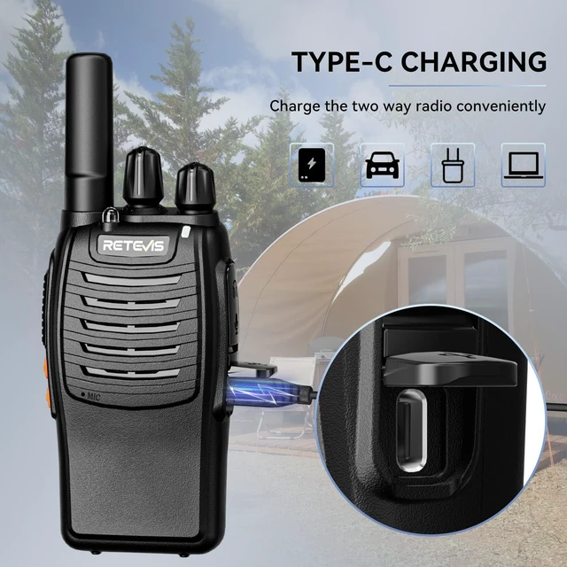 Alt view image 2 of 7 - Retevis H777 FRS Walkie Talkies Rechargeable for Adults, Type C 4 Pack | Handheld Two Way Radios License Free, LED Flashlight, Emergency Alarm, 16 Channel, Short Antenna, Long Range 2 Way Radio