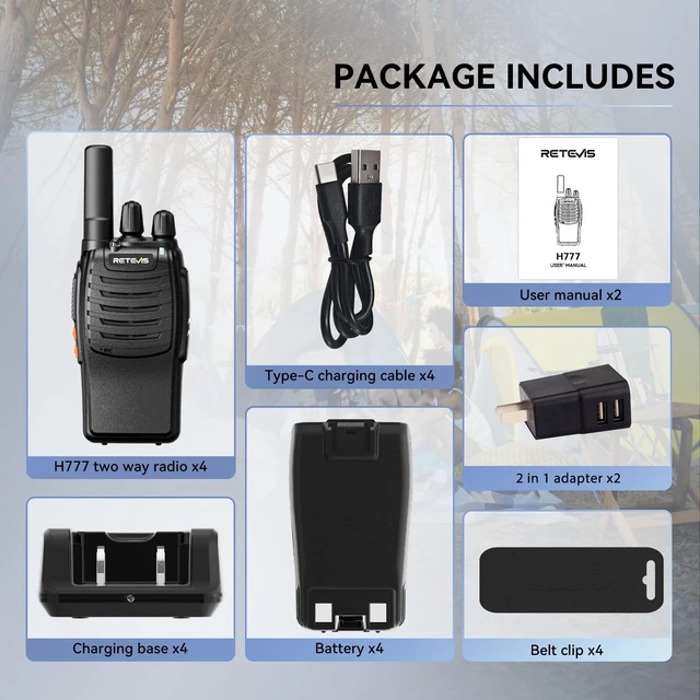 Alt view image 7 of 7 - Retevis H777 FRS Walkie Talkies Rechargeable for Adults, Type C 4 Pack | Handheld Two Way Radios License Free, LED Flashlight, Emergency Alarm, 16 Channel, Short Antenna, Long Range 2 Way Radio