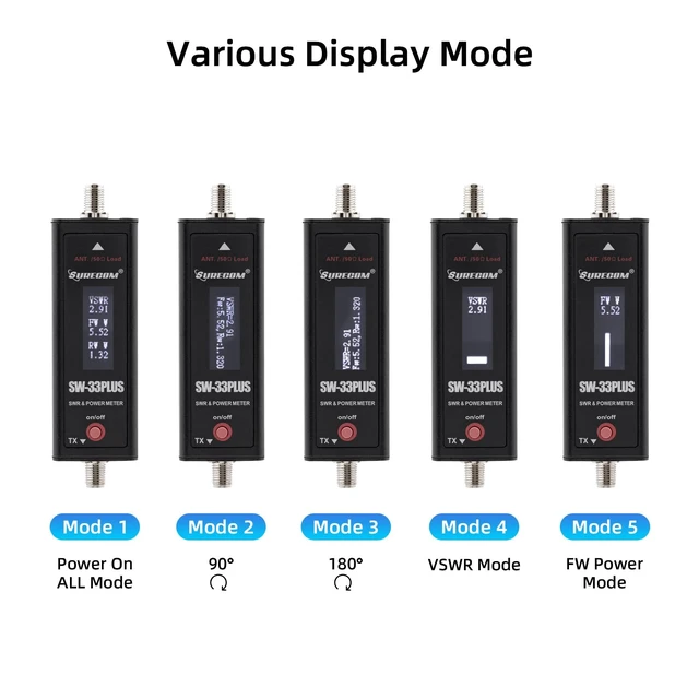 Alt view image 4 of 7 - Mcbazel Surecom SW-33 Plus 100W 125-525 MHz Mini Digital VHF UHF Two-Way Radio Handheld Power & SWR Meter Black