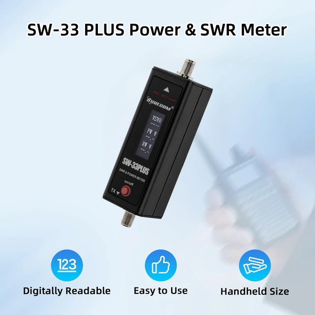 Alt view image 2 of 7 - Mcbazel Surecom SW-33 Plus 100W 125-525 MHz Mini Digital VHF UHF Two-Way Radio Handheld Power & SWR Meter Black