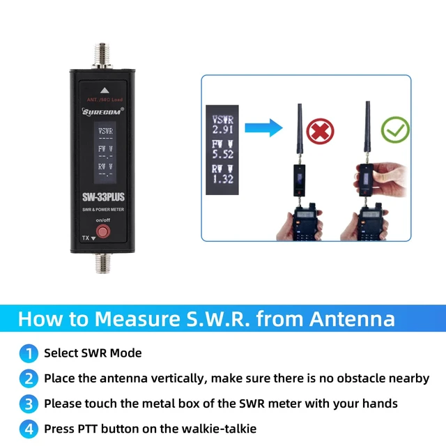 Alt view image 6 of 7 - Mcbazel Surecom SW-33 Plus 100W 125-525 MHz Mini Digital VHF UHF Two-Way Radio Handheld Power & SWR Meter Black