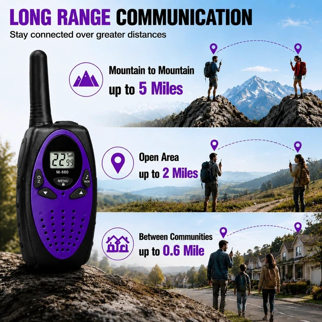 Alt view image 2 of 7 - Long-Range Two-Way Radios 4 Pack Adult Walkie Talkies, Clear Sound, Durable for Camping, Hiking, Skiing, Hunting, Road Trips, Emergency Preparedness,Gift for Christmas