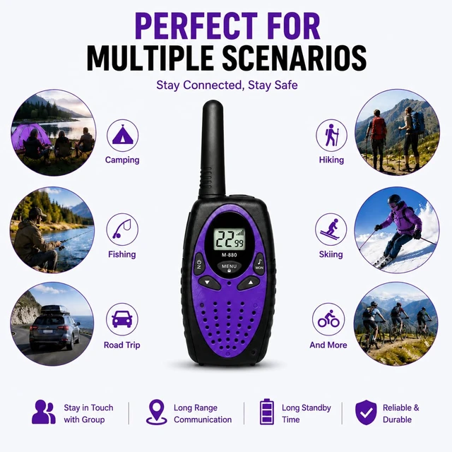 Alt view image 3 of 7 - Long-Range Two-Way Radios 4 Pack Adult Walkie Talkies, Clear Sound, Durable for Camping, Hiking, Skiing, Hunting, Road Trips, Emergency Preparedness,Gift for Christmas
