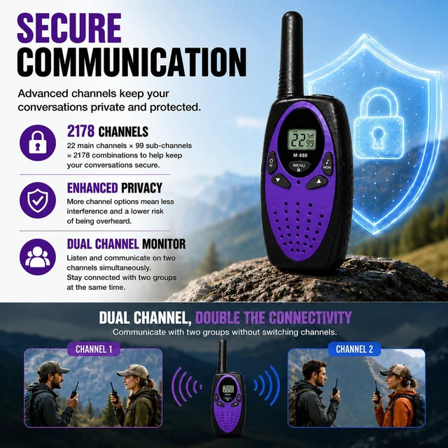 Alt view image 6 of 7 - Long-Range Two-Way Radios 4 Pack Adult Walkie Talkies, Clear Sound, Durable for Camping, Hiking, Skiing, Hunting, Road Trips, Emergency Preparedness,Gift for Christmas
