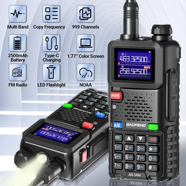 Alt view image 2 of 7 - Ham Radio BAOFENG Radio Handheld UV-5R Upgrade Long Range Walkie Talkies Rechargeable Emergency NOAA Weather AR-5RM Two Way Radio USB-C Charger for Tactical Survival Gear Camping Hunting,2 Pack