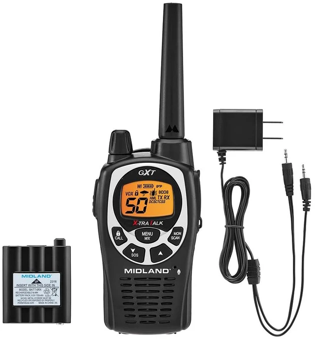 Main image of Midland GXT1000AZ, GMRS Two Way Radio, Black, Single Pack | 50 Channels, 142 Privacy Codes, Up to 36 Mile Long Range, JIS4 Water Resistant, NOAA Weather Alert, Rechargeable NiMH