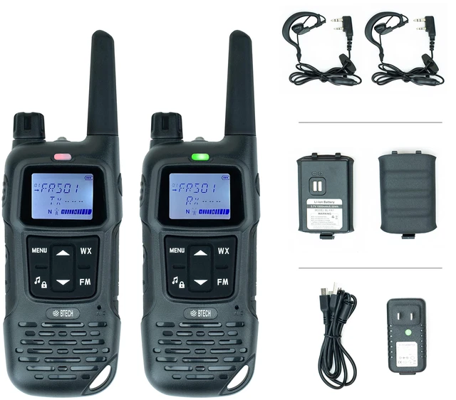 Main image of BTECH FRS-A1 2-Pack Walkie Talkies for Adults, License-Free FRS Two-Way Radios with USB-C Charging, NOAA Weather, Dual Watch, Named Channels, Tone Scan, IP54 (Black)