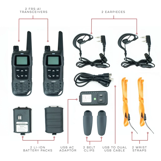 Alt view image 2 of 7 - BTECH FRS-A1 2-Pack Walkie Talkies for Adults, License-Free FRS Two-Way Radios with USB-C Charging, NOAA Weather, Dual Watch, Named Channels, Tone Scan, IP54 (Black)
