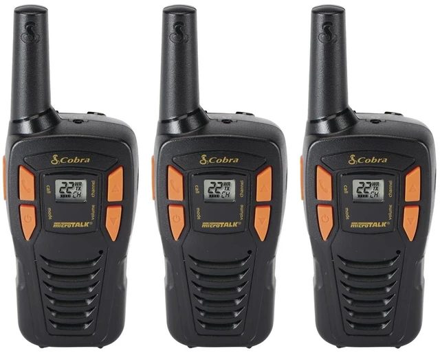 Main image of Cobra ACXT145-3 Compact Walkie Talkies, Rechargeable, Lightweight, Black | 22 Channels, Long Range 16-Mile Two-Way Radio Set (3-Pack)