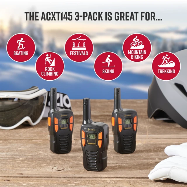 Alt view image 5 of 6 - Cobra ACXT145-3 Compact Walkie Talkies, Rechargeable, Lightweight, Black | 22 Channels, Long Range 16-Mile Two-Way Radio Set (3-Pack)
