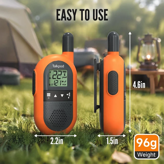 Alt view image 2 of 7 - Talkpod F40 FRS Long Range Walkie Talkies, Rechargeable, USB 1000mAh | 8 Adjustable Volume Levels, Portable Walkie Talkies for Adults, Home, Outdoor, Camping(2 Pack Orange)