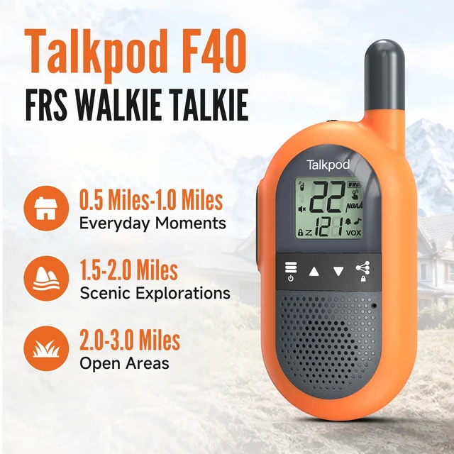 Alt view image 3 of 7 - Talkpod F40 FRS Long Range Walkie Talkies, Rechargeable, USB 1000mAh | 8 Adjustable Volume Levels, Portable Walkie Talkies for Adults, Home, Outdoor, Camping(2 Pack Orange)