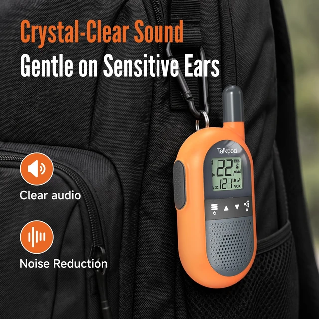 Alt view image 4 of 7 - Talkpod F40 FRS Long Range Walkie Talkies, Rechargeable, USB 1000mAh | 8 Adjustable Volume Levels, Portable Walkie Talkies for Adults, Home, Outdoor, Camping(2 Pack Orange)