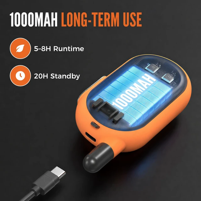 Alt view image 5 of 7 - Talkpod F40 FRS Long Range Walkie Talkies, Rechargeable, USB 1000mAh | 8 Adjustable Volume Levels, Portable Walkie Talkies for Adults, Home, Outdoor, Camping(2 Pack Orange)