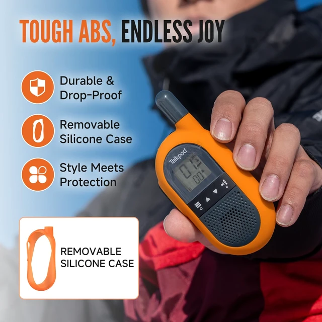 Alt view image 6 of 7 - Talkpod F40 FRS Long Range Walkie Talkies, Rechargeable, USB 1000mAh | 8 Adjustable Volume Levels, Portable Walkie Talkies for Adults, Home, Outdoor, Camping(2 Pack Orange)