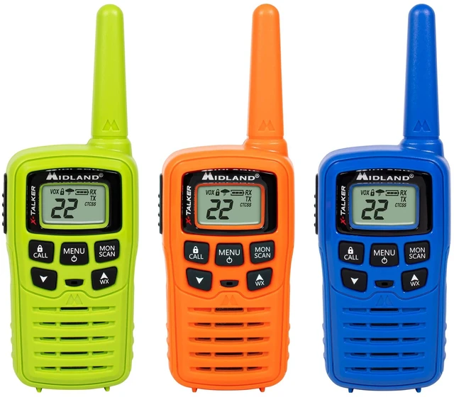 Main image of Midland T10 X-Talker FRS Walkie Talkie, Multicolor, 3 Pack | License Free, Up to 20 Mile Radius, 22 Channels, 38 Privacy Codes, Weather Alerts and Water Resistant