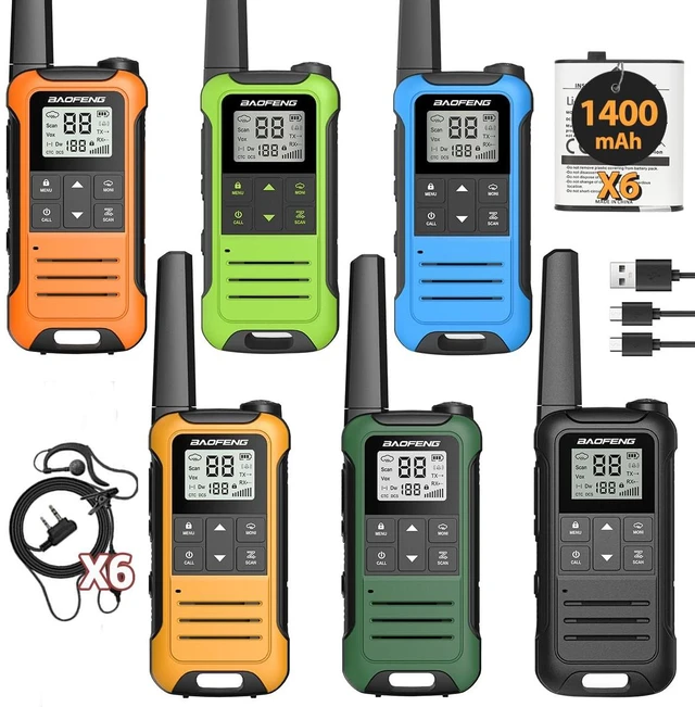 Main image of Walkie Talkies Long Range for Adults F22 FRS NOAA Rechargeable | 6 Pack with Earpiece Baofeng Walkie Talkie USB-C Cable,VOX, Flashlight,Walky Talky for Camping Cruise Hiking