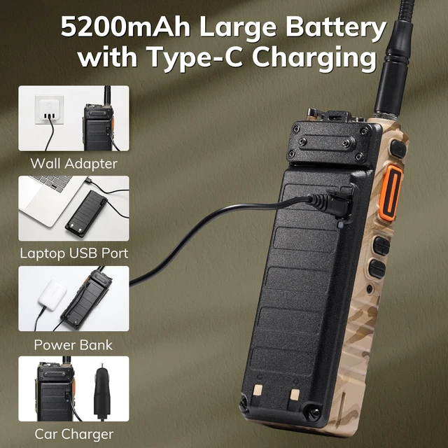 Alt view image 4 of 7 - BAOFENG UV-25 10W Ham Radio, Long Range Tactical Two Way Radio Coyote Brown | Dual-band Transmit, UHF VHF FM Aviation NOAA Reception with 5200mAh USB-C battery, 999 channels, CHIRP Programmable