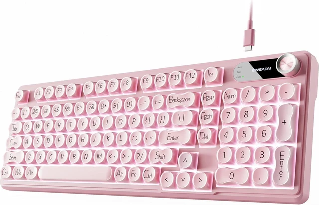 Main image of Wired Creamy Keyboard with Number Pad, 98-Key, Media Knob, RGB Backlit-Pink | Jelly keycaps, Plug & Play, Soft Click Typing, 2-Stage Tilt Legs, Office Cute Desk Setup for Laptop, PC