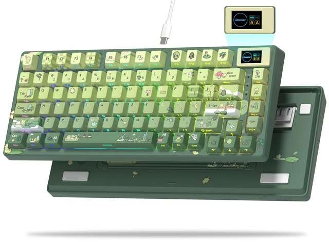 Main image of Womier SK80 75% Keyboard with Color Multimedia Display Mechanical Keyboard | Gaming Keyboard Cute Green Frog Wired Hot Swap Gasket Mount RGB Custom Key board, Pre-lubed Stabilizer for Mac/Win, Green